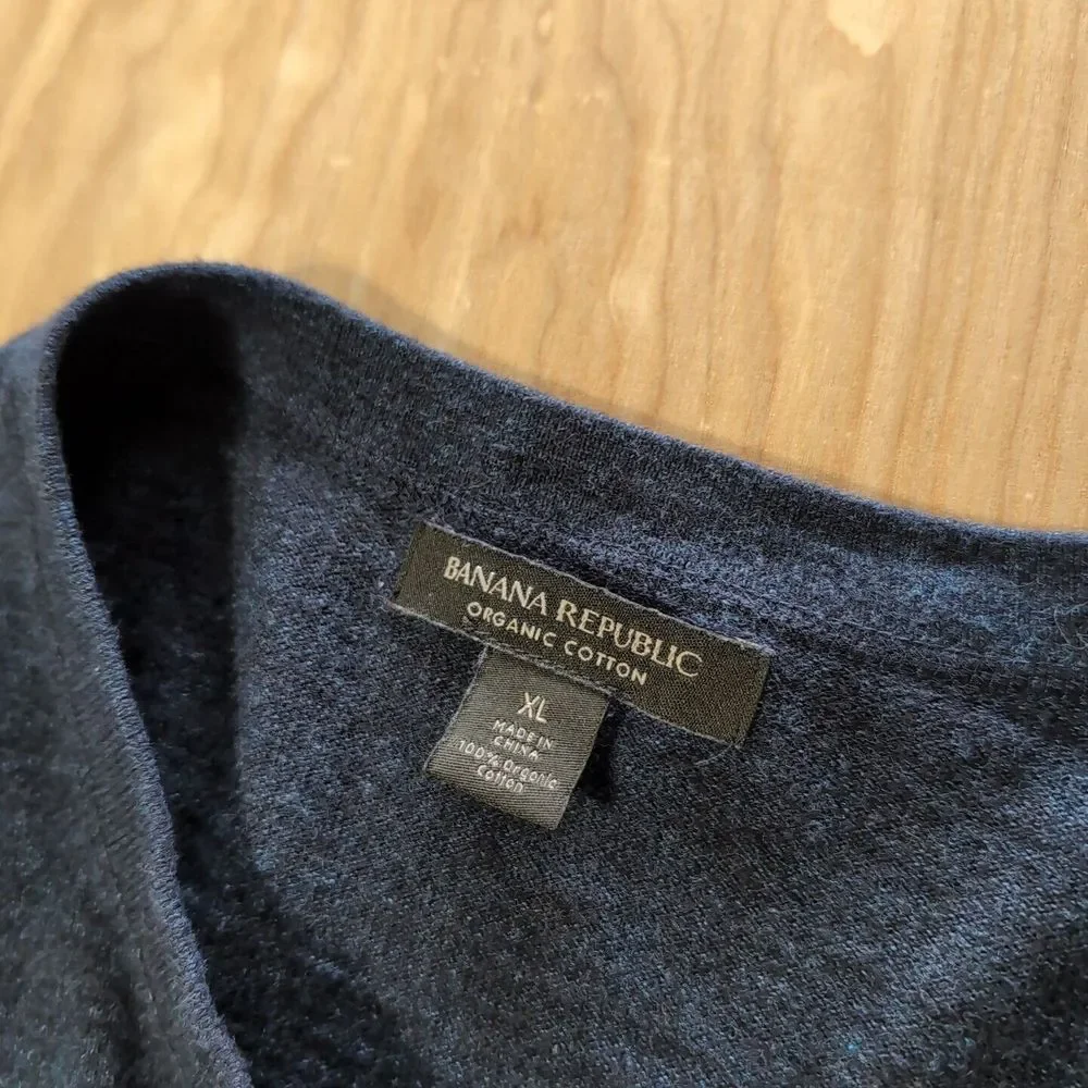 NEW 2‎ Pack Banana Republic Organic Cotton Stretch Crew Sweater XL Blue Stripes